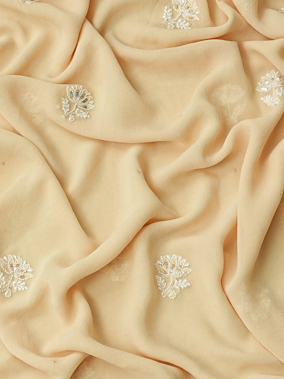 Ada Hand Embroidered Fawn Pure Georgette Lucknowi Chikankari Unstitched Kurta Dupatta Set With Cutdana Work 01A687482