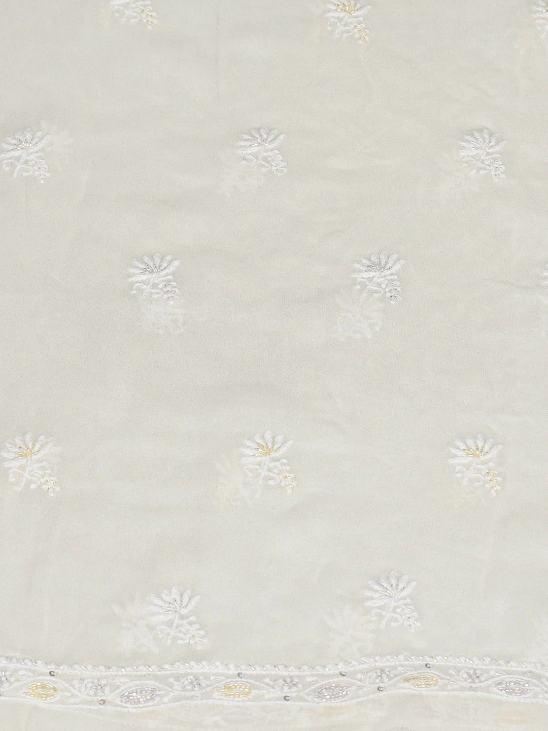 Ada Hand Embroidered White Pure Georgette Lucknowi Chikankari Unstitched Kurta Dupatta Set With Cutdana Work 01A752400