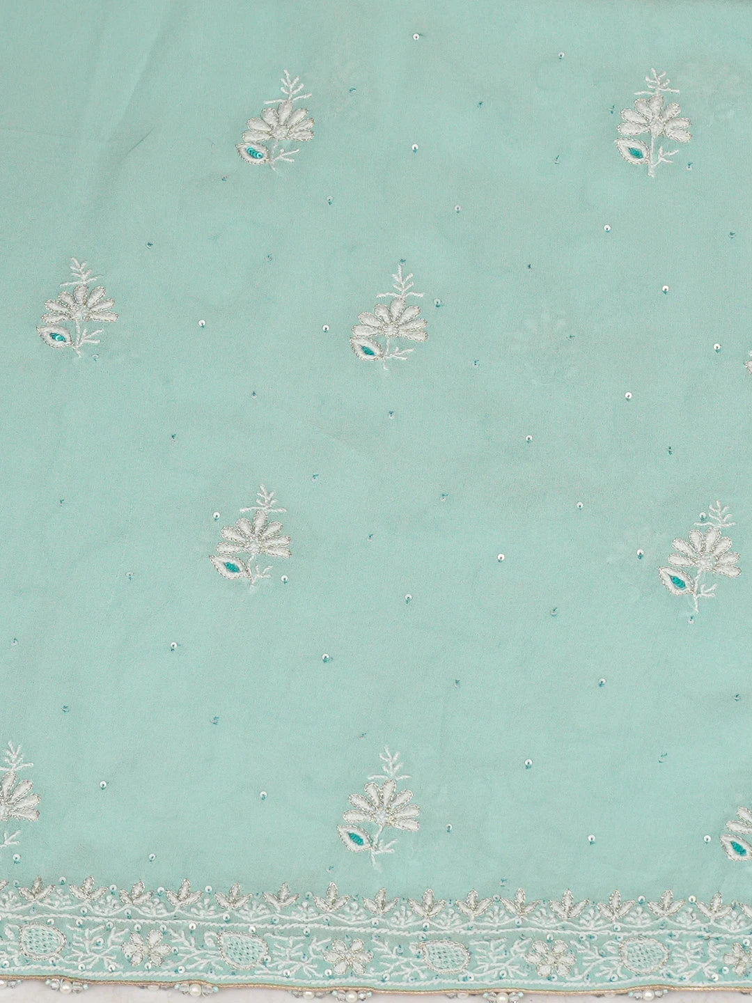Ada Hand Embroidered Sky Blue Pure Georgette Lucknowi Chikankari Unstitched Kurta Dupatta Set With Sequinned Work 01A592312