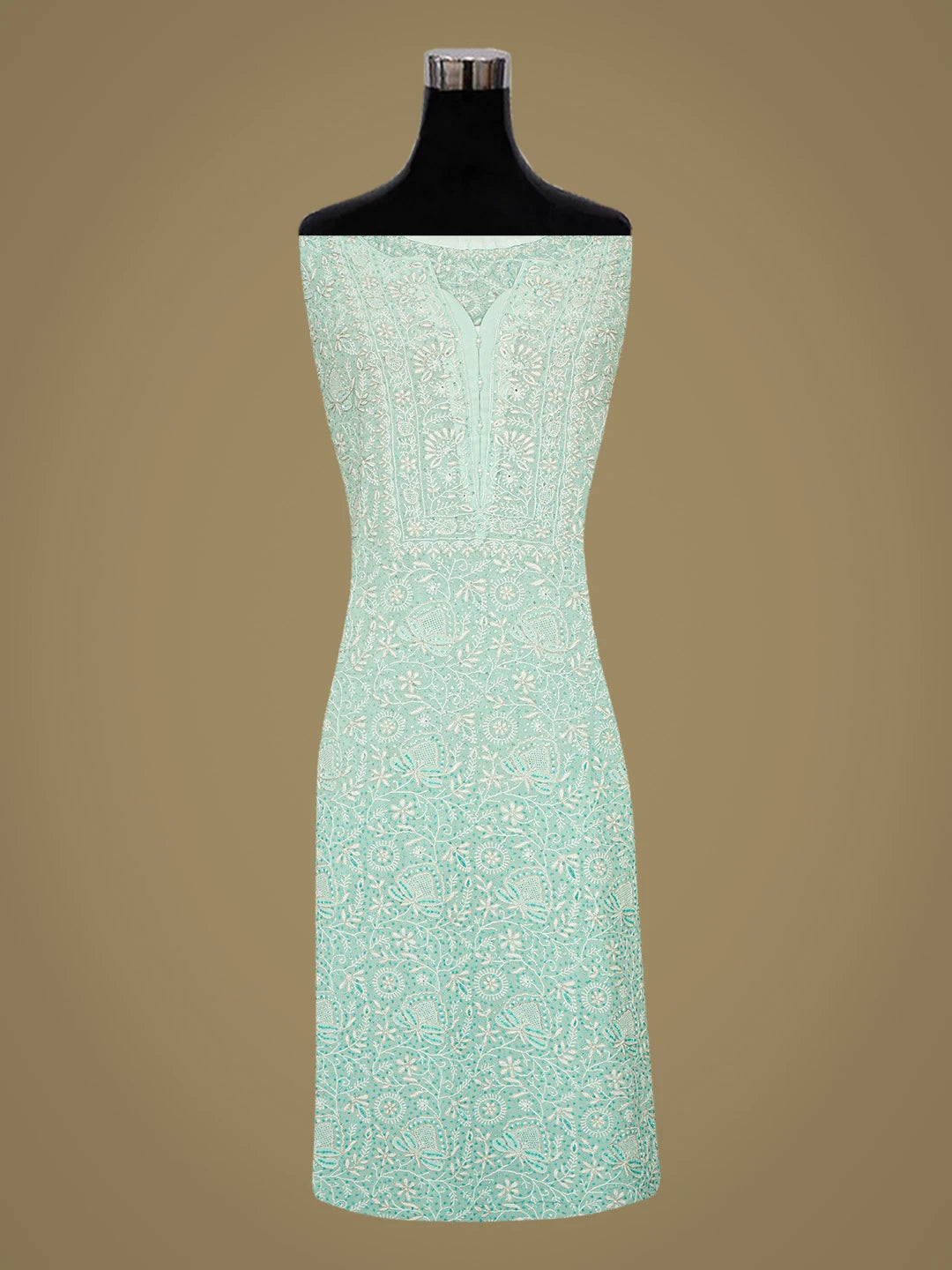 Ada Hand Embroidered Sky Blue Pure Georgette Lucknowi Chikankari Unstitched Kurta Dupatta Set With Sequinned Work 01A592312
