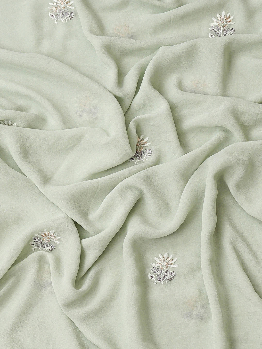 Ada Hand Embroidered Sea Green Pure Georgette Lucknowi Chikankari Unstitched Kurta Dupatta Set With Cutdana Work 01A712906