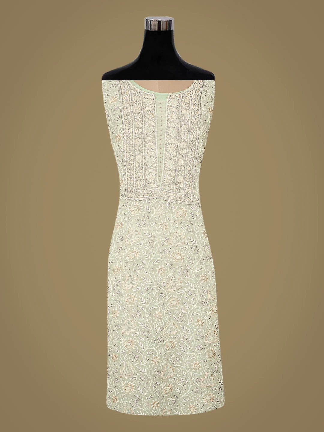 Ada Hand Embroidered Sea Green Pure Georgette Lucknowi Chikankari Unstitched Kurta Dupatta Set With Cutdana Work 01A712906