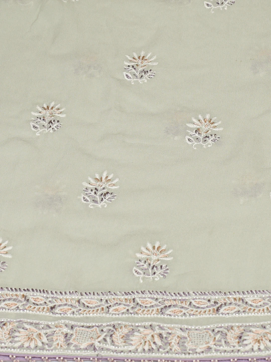 Ada Hand Embroidered Sea Green Pure Georgette Lucknowi Chikankari Unstitched Kurta Dupatta Set With Cutdana Work 01A712906