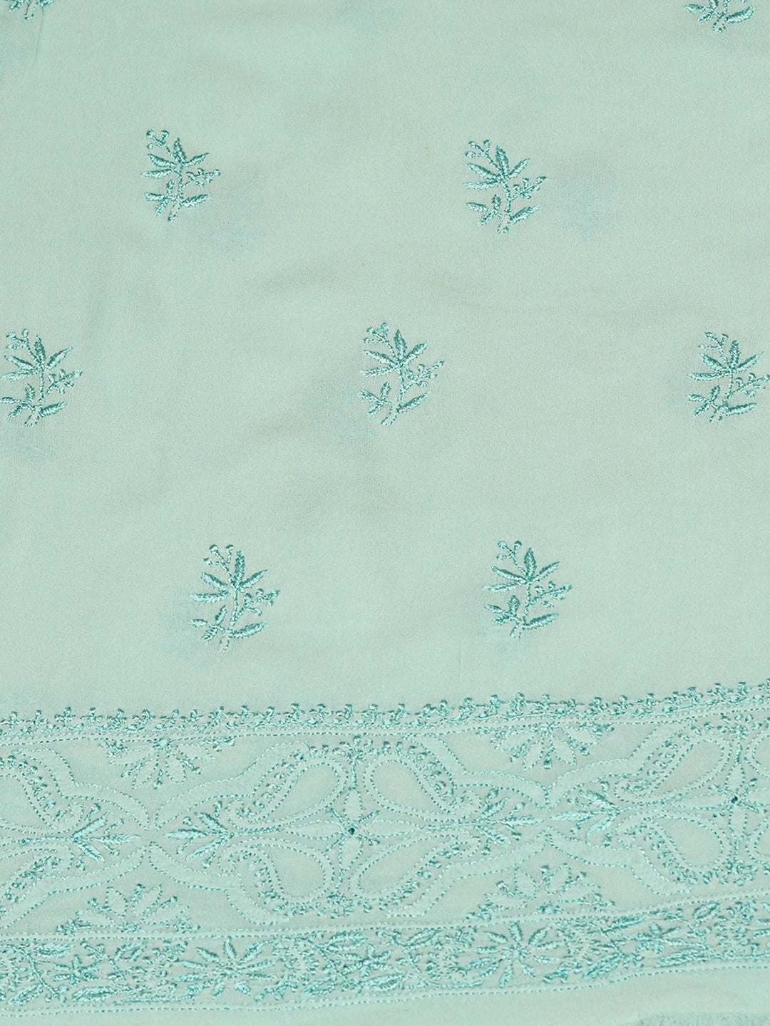 Ada Hand Embroidered Sea Green Pure Georgette Lucknowi Chikankari Unstitched Kurta Dupatta Set 01A359286