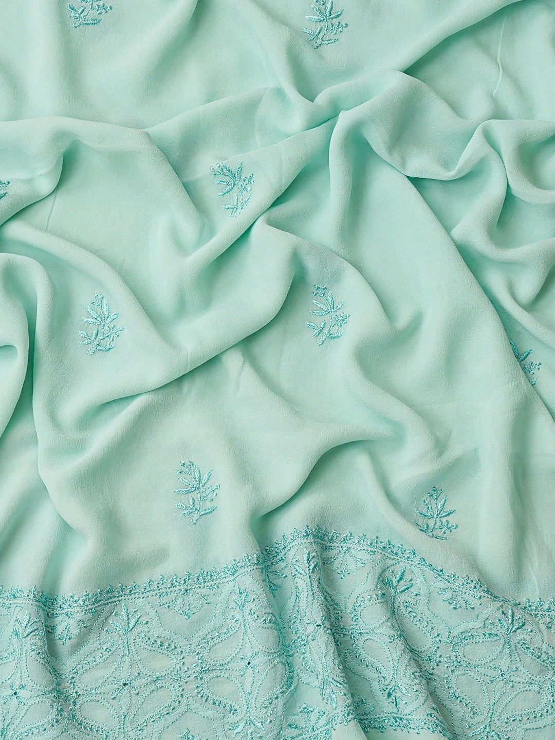 Ada Hand Embroidered Sea Green Pure Georgette Lucknowi Chikankari Unstitched Kurta Dupatta Set 01A359286