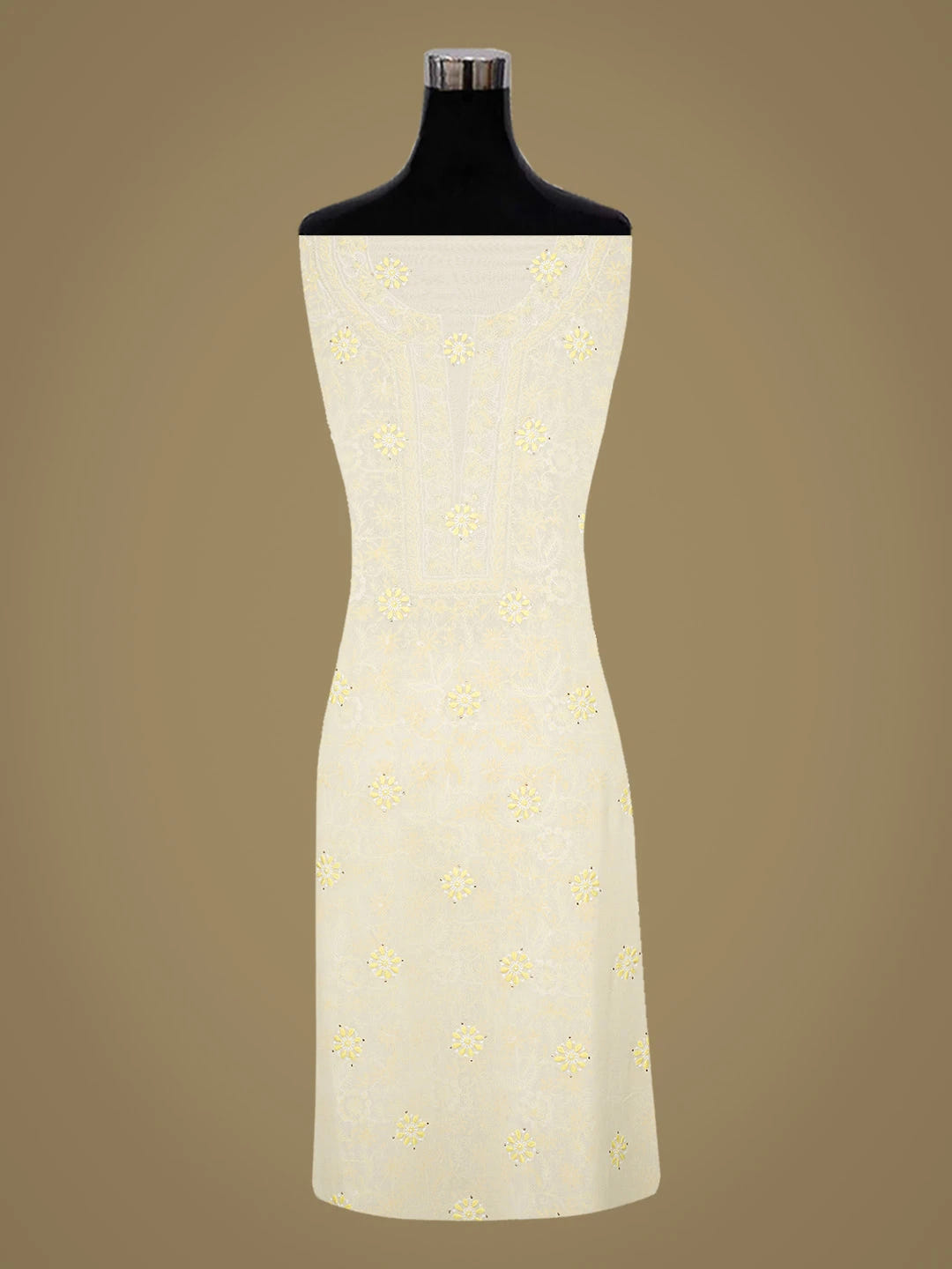 Ada Hand Embroidered White Pure Georgette Lucknowi Chikankari Unstitched Kurta Dupatta Set With Muqaish Work A105892