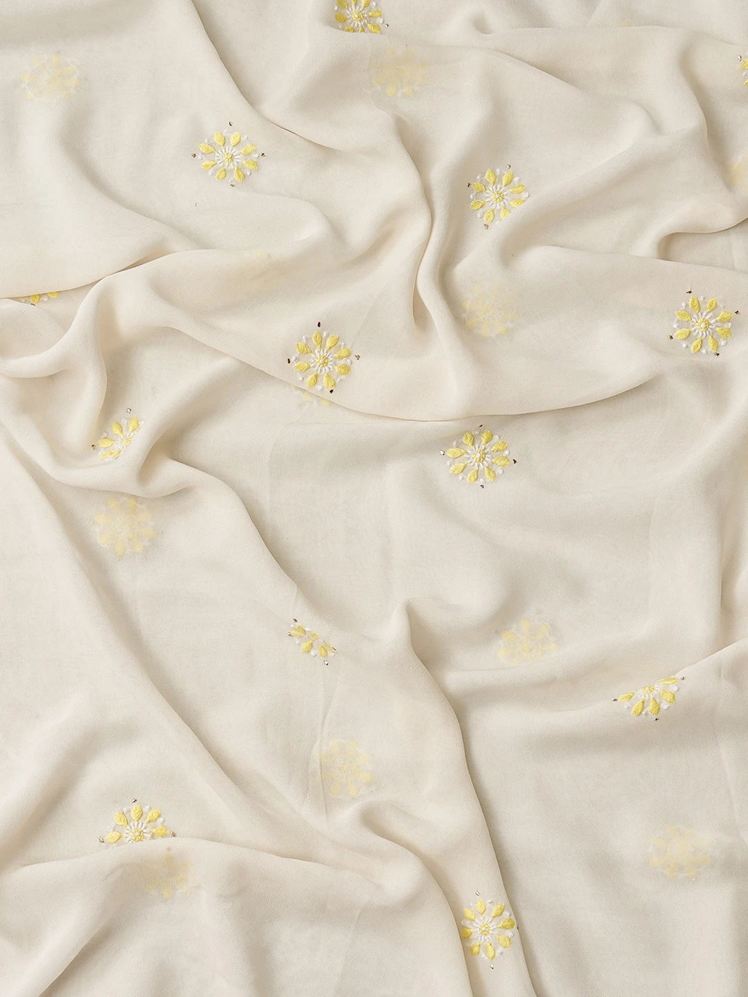 Ada Hand Embroidered White Pure Georgette Lucknowi Chikankari Unstitched Kurta Dupatta Set With Muqaish Work A105892