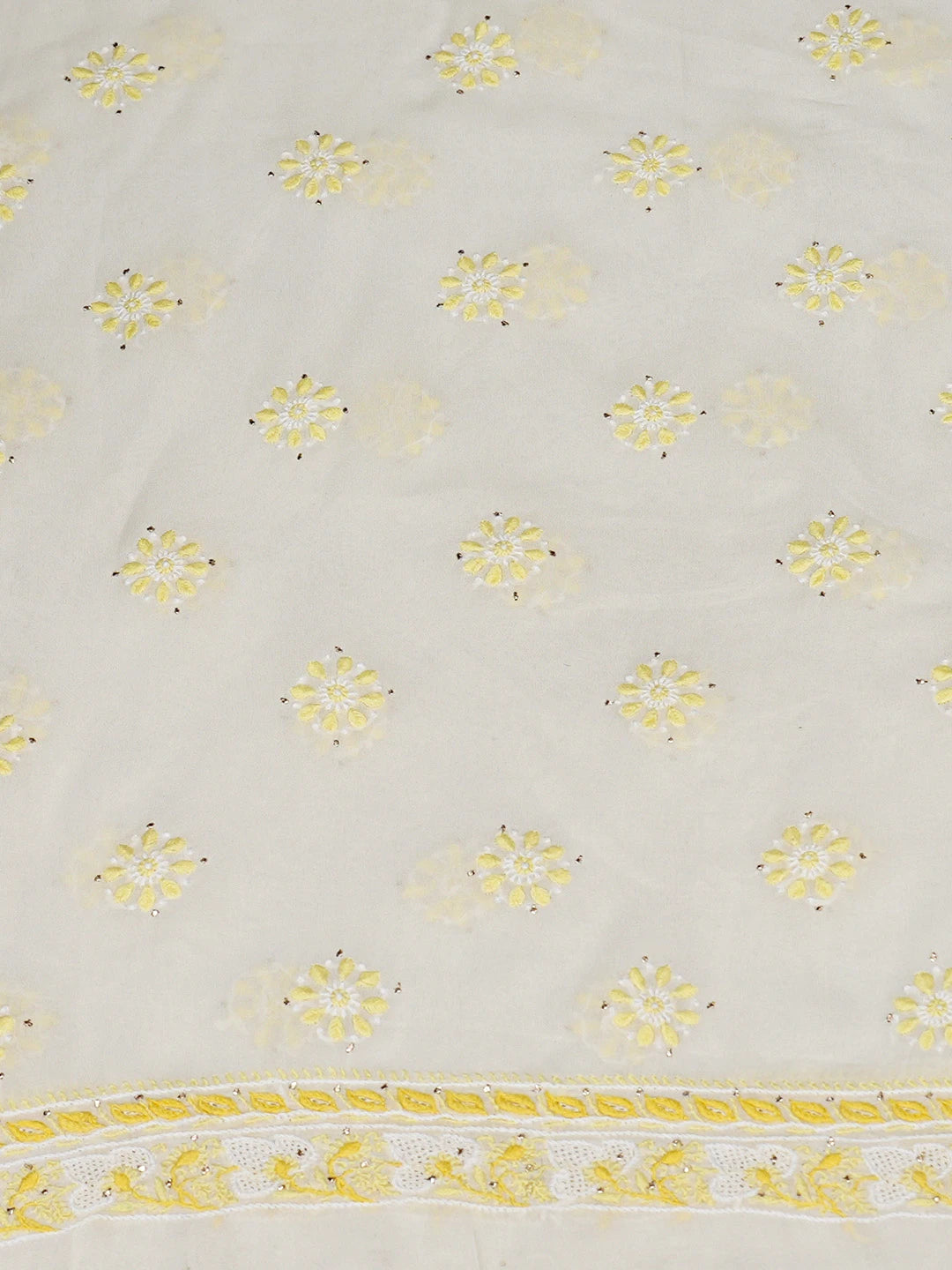 Ada Hand Embroidered White Pure Georgette Lucknowi Chikankari Unstitched Kurta Dupatta Set With Muqaish Work A105892
