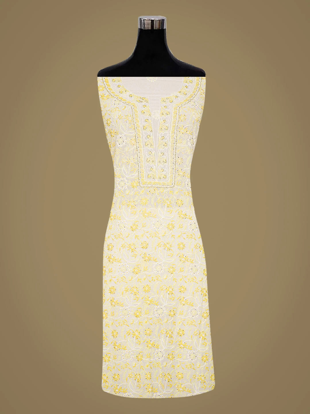 Ada Hand Embroidered White Pure Georgette Lucknowi Chikankari Unstitched Kurta Dupatta Set With Muqaish Work A105892