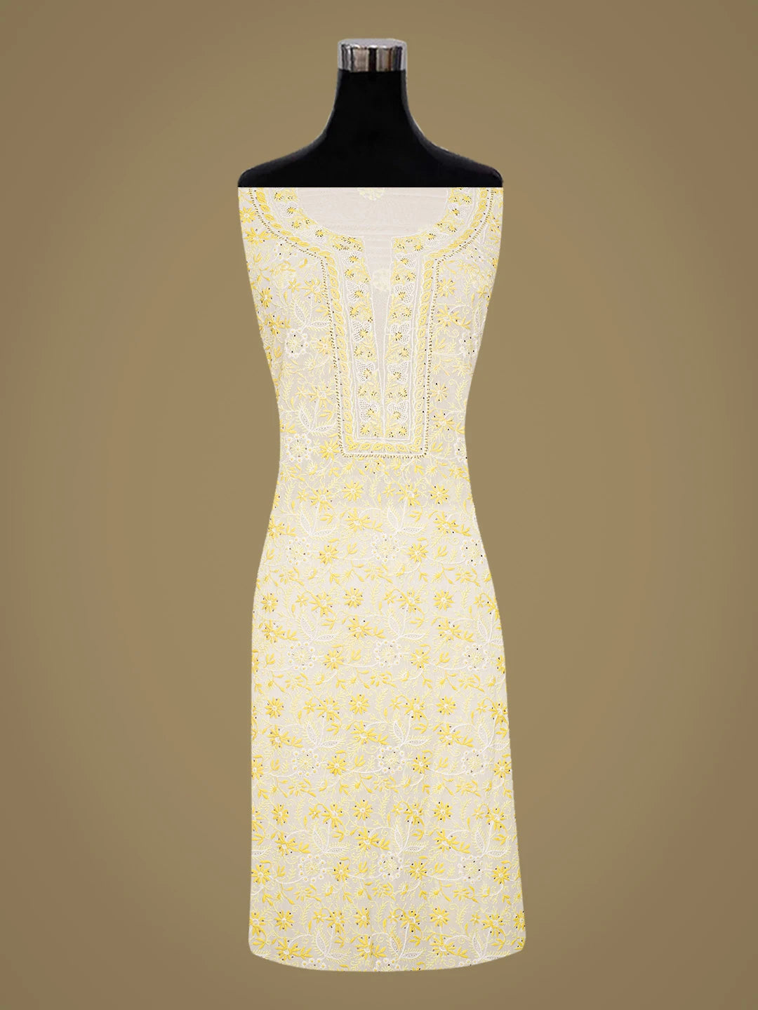 Ada Hand Embroidered White Pure Georgette Lucknowi Chikankari Unstitched Kurta Dupatta Set With Muqaish Work A105892