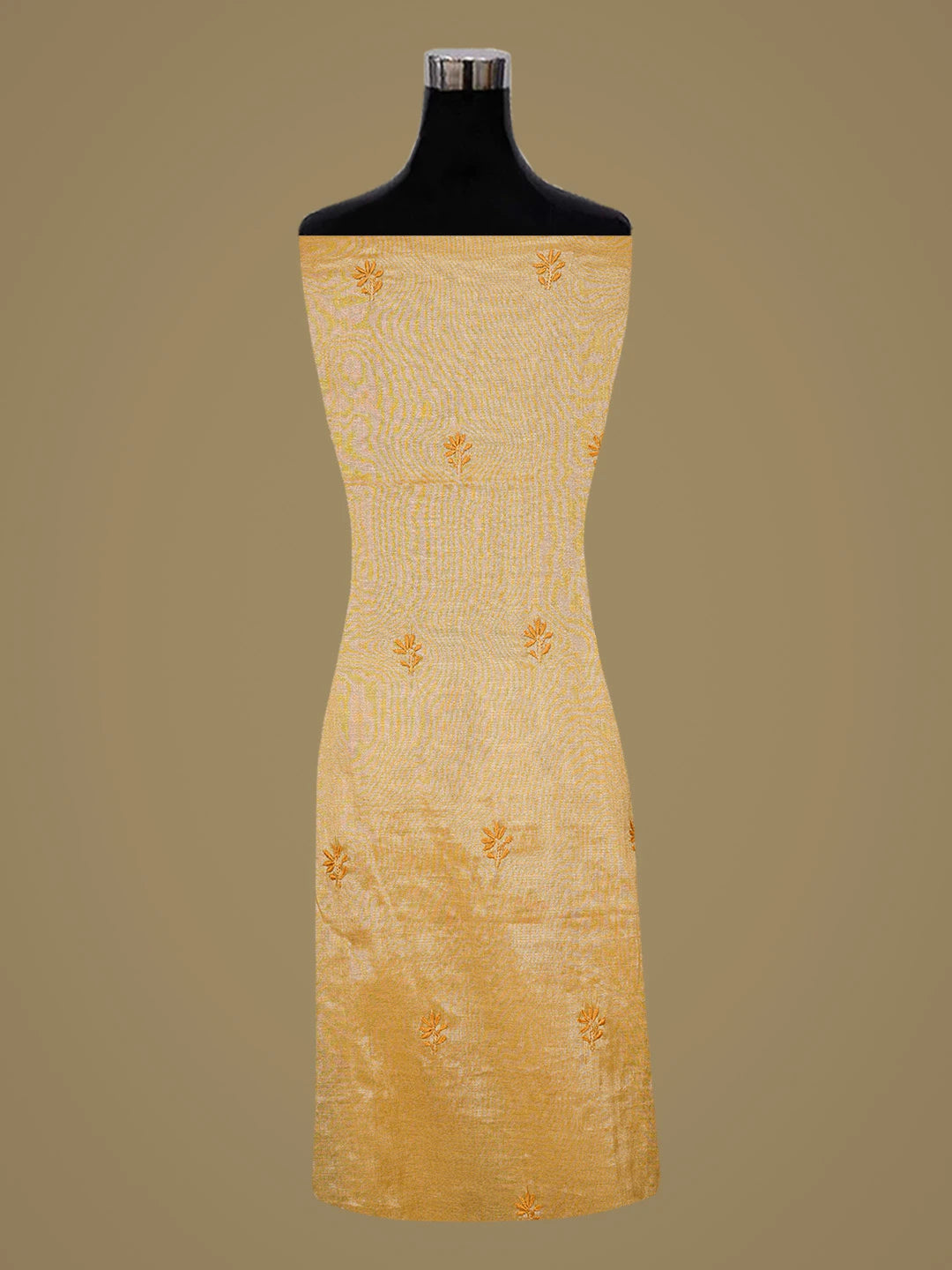 Ada Hand Embroidered Fawn Tissue Lucknowi Chikankari Unstitched Kurta Dupatta Set 01A731159