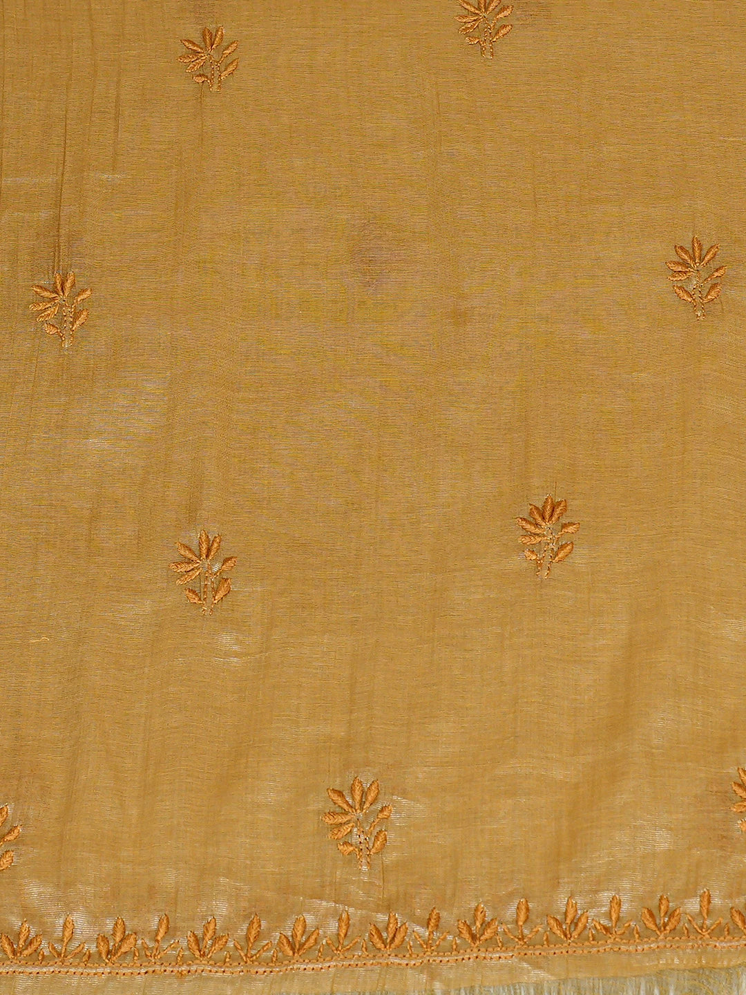 Ada Hand Embroidered Fawn Tissue Lucknowi Chikankari Unstitched Kurta Dupatta Set 01A731159