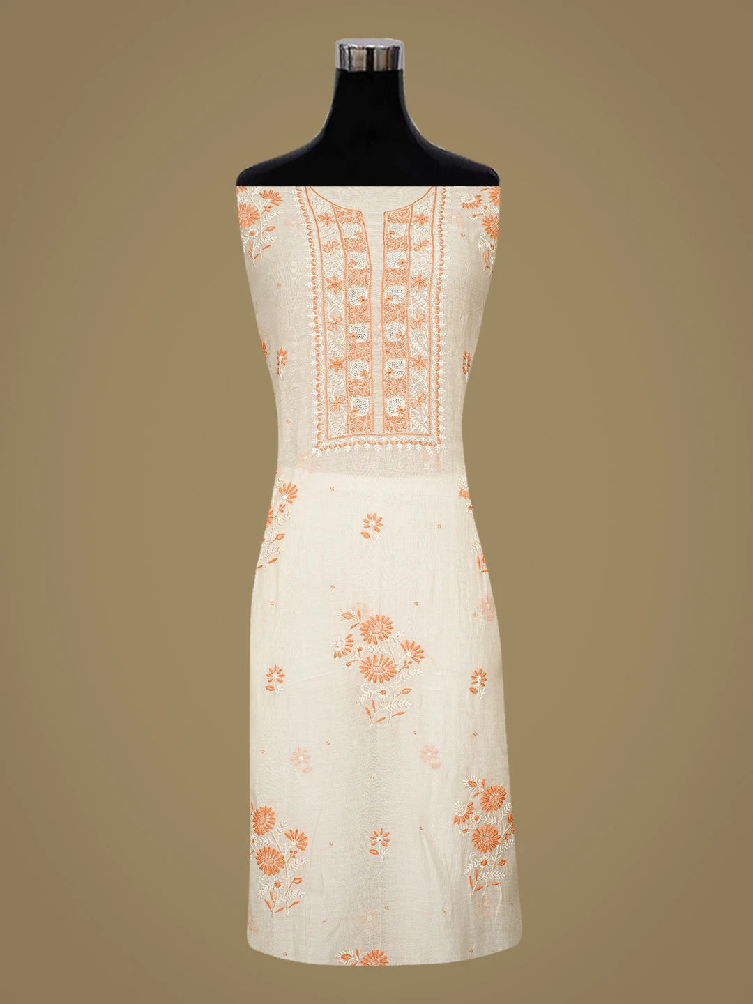 Ada Hand Embroidered White Chanderi Lucknowi Chikankari Unstitched Kurta Dupatta Set With Cutdana Work 01A326070