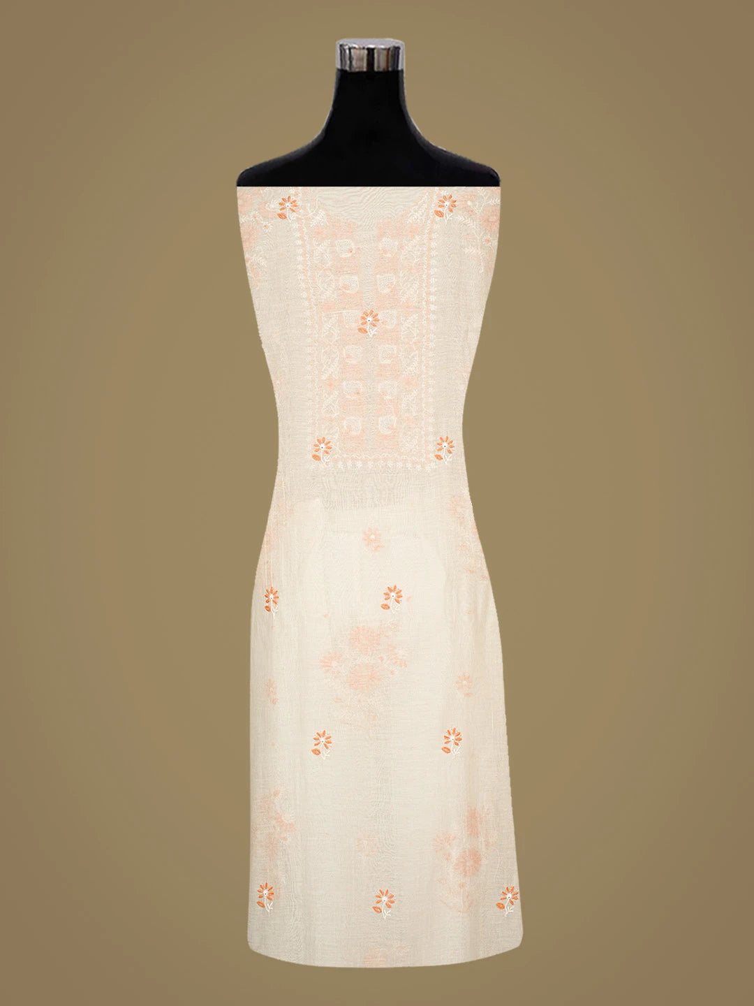 Ada Hand Embroidered White Chanderi Lucknowi Chikankari Unstitched Kurta Dupatta Set With Cutdana Work 01A326070