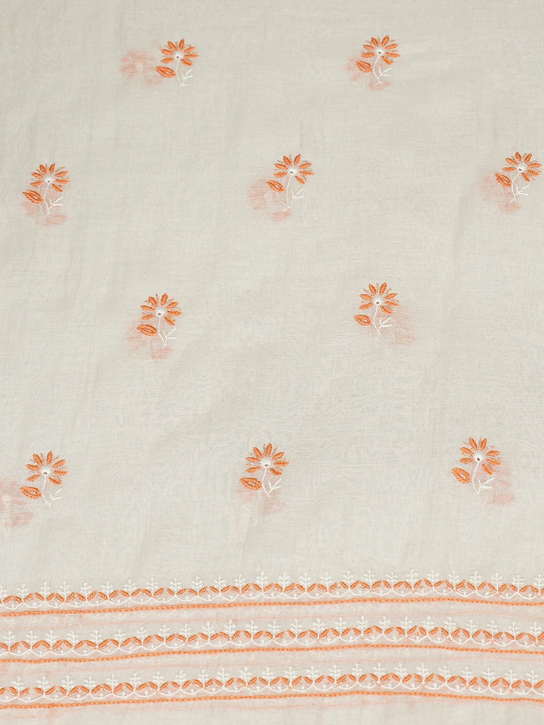 Ada Hand Embroidered White Chanderi Lucknowi Chikankari Unstitched Kurta Dupatta Set With Cutdana Work 01A326070