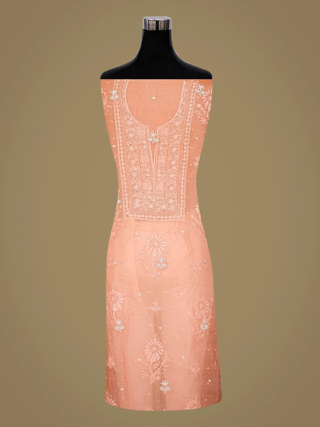 Ada Hand Embroidered Orange Organza Lucknowi Chikankari Unstitched Kurta Dupatta Set With Pearl Work 01A856608