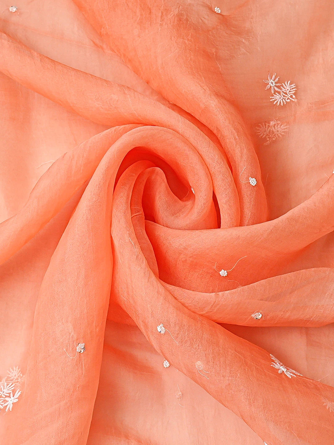 Ada Hand Embroidered Orange Organza Lucknowi Chikankari Unstitched Kurta Dupatta Set With Pearl Work 01A856608