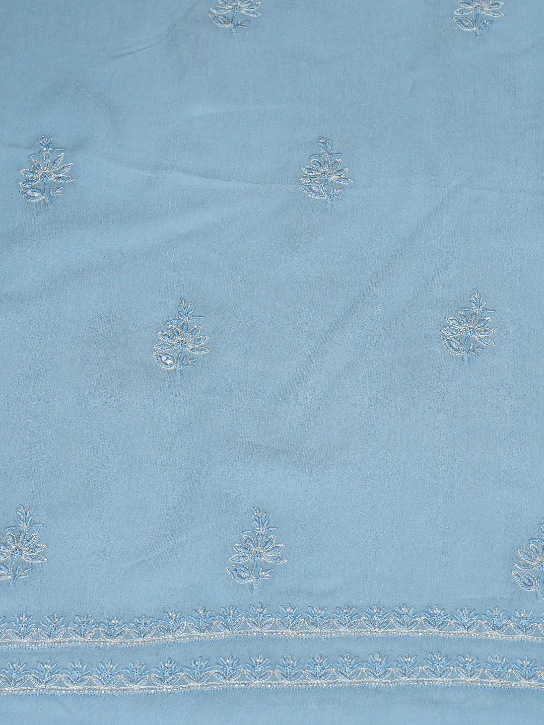 Ada Hand Embroidered Blue Viscose Georgette Lucknowi Chikankari Unstitched Kurta Dupatta Set With Sequinned Work 01A754678
