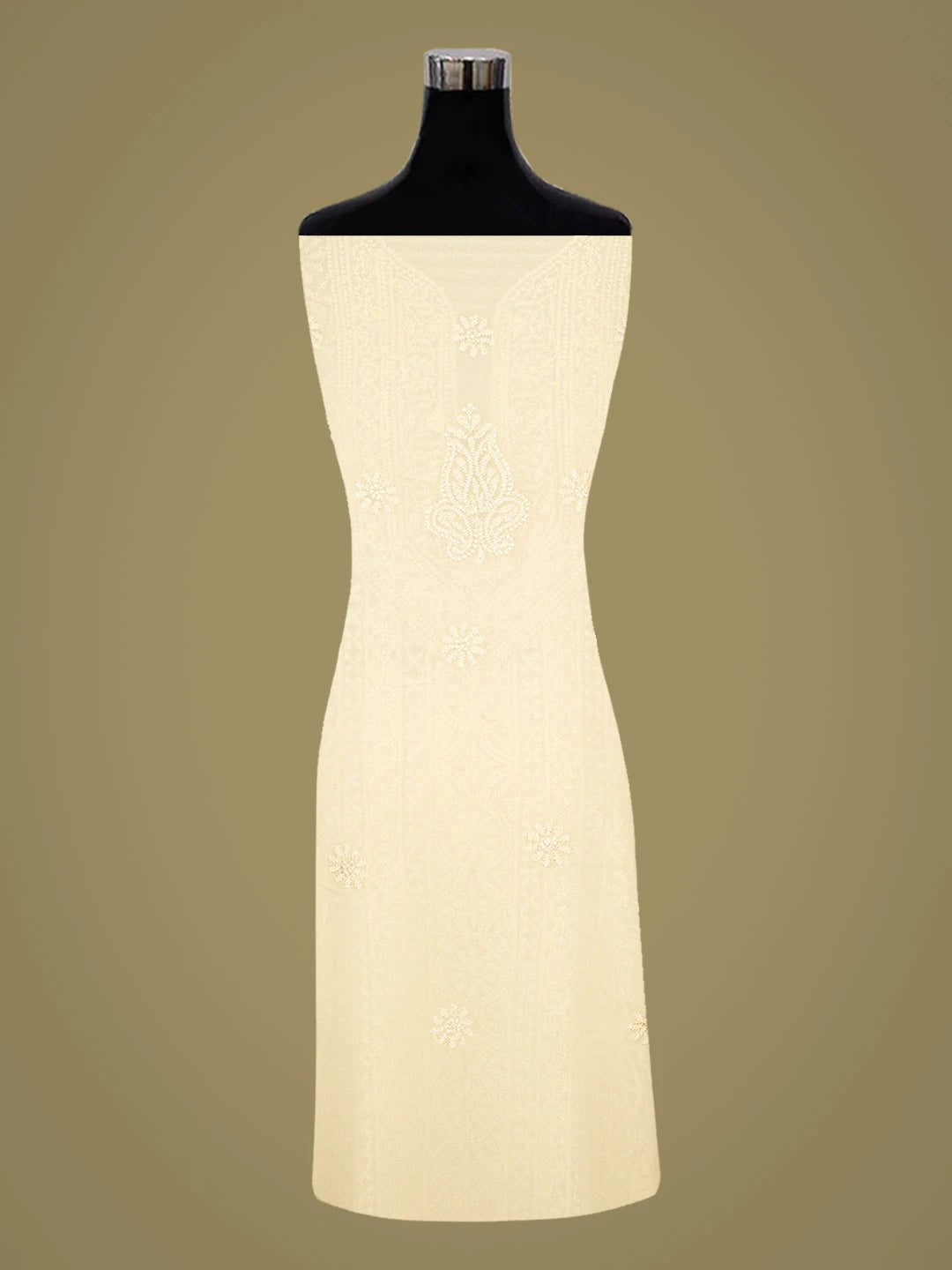 Ada Hand Embroidered Beige Viscose Georgette Lucknowi Chikankari Unstitched Kurta Dupatta Set With Cutdana Work A511687