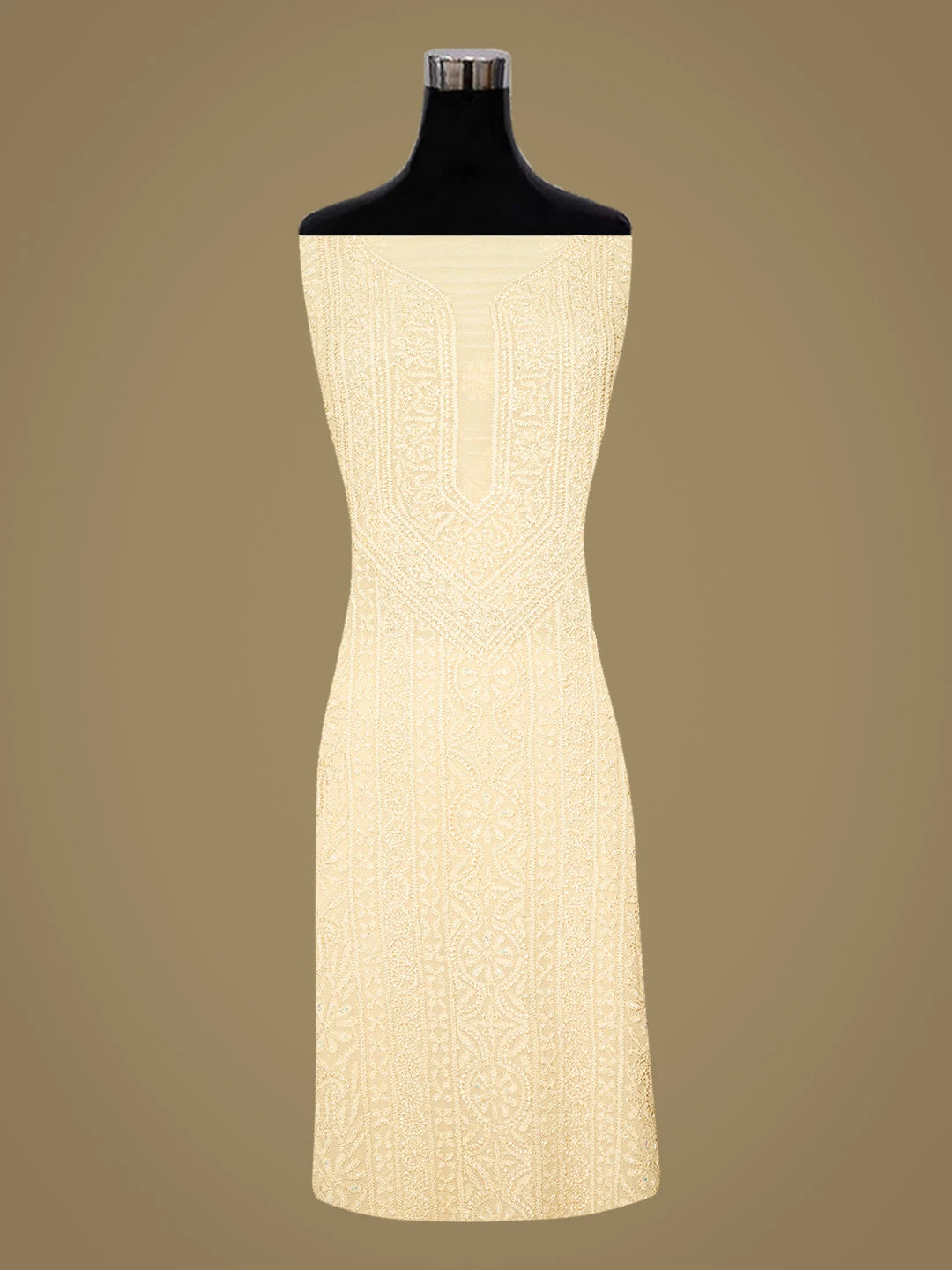 Ada Hand Embroidered Beige Viscose Georgette Lucknowi Chikankari Unstitched Kurta Dupatta Set With Cutdana Work A511687
