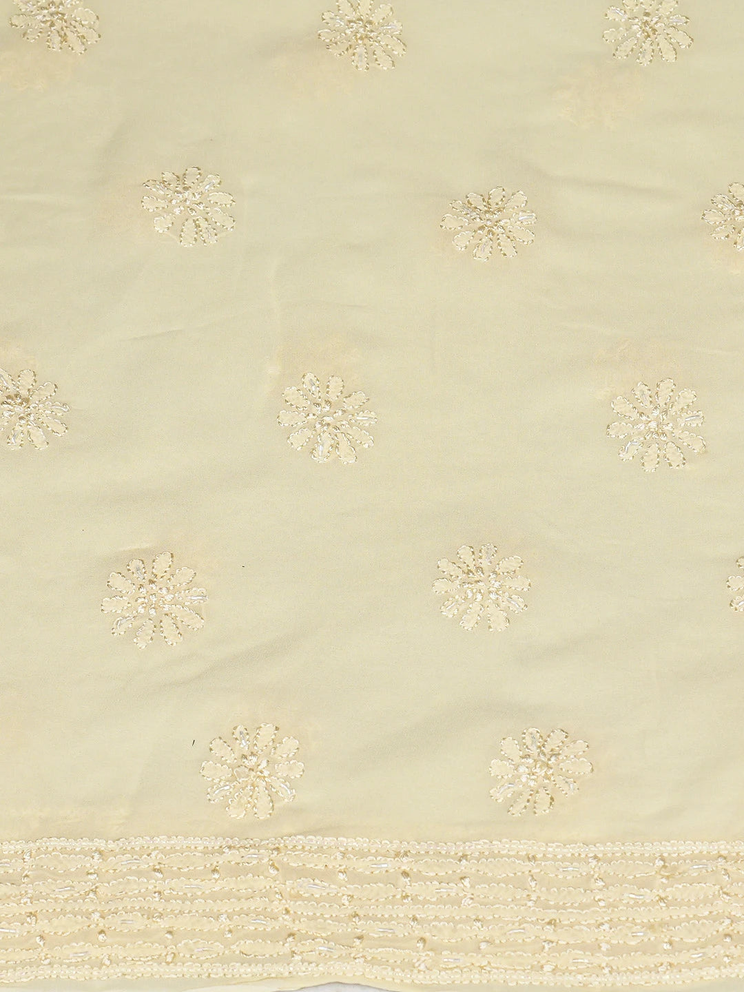 Ada Hand Embroidered Beige Viscose Georgette Lucknowi Chikankari Unstitched Kurta Dupatta Set With Cutdana Work A511687