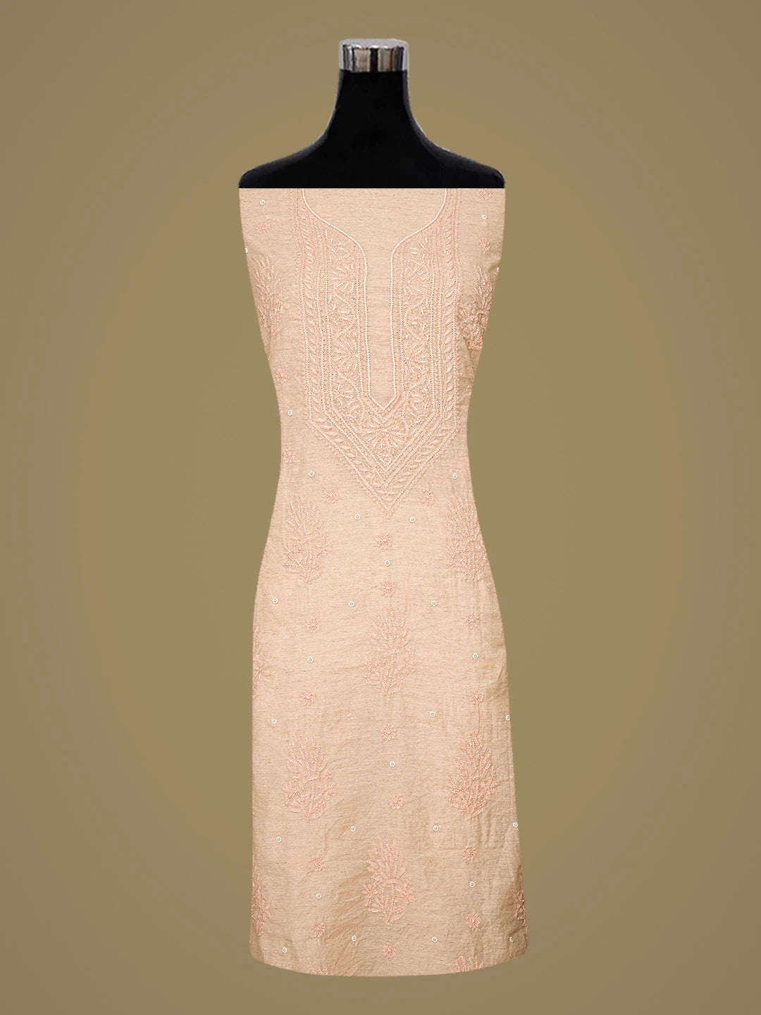 Ada Hand Embroidered Dusty Pink Chanderi Lucknowi Chikankari Unstitched Kurta Dupatta Set With Cutdana Work 01A850081