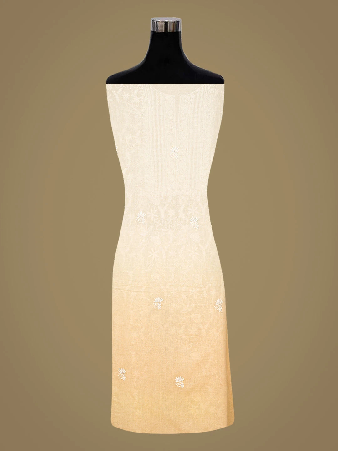 Ada Hand Embroidered Beige Cotton Lucknowi Chikankari Unstitched Kurta Dupatta Set With Cutdana Work 01A593551