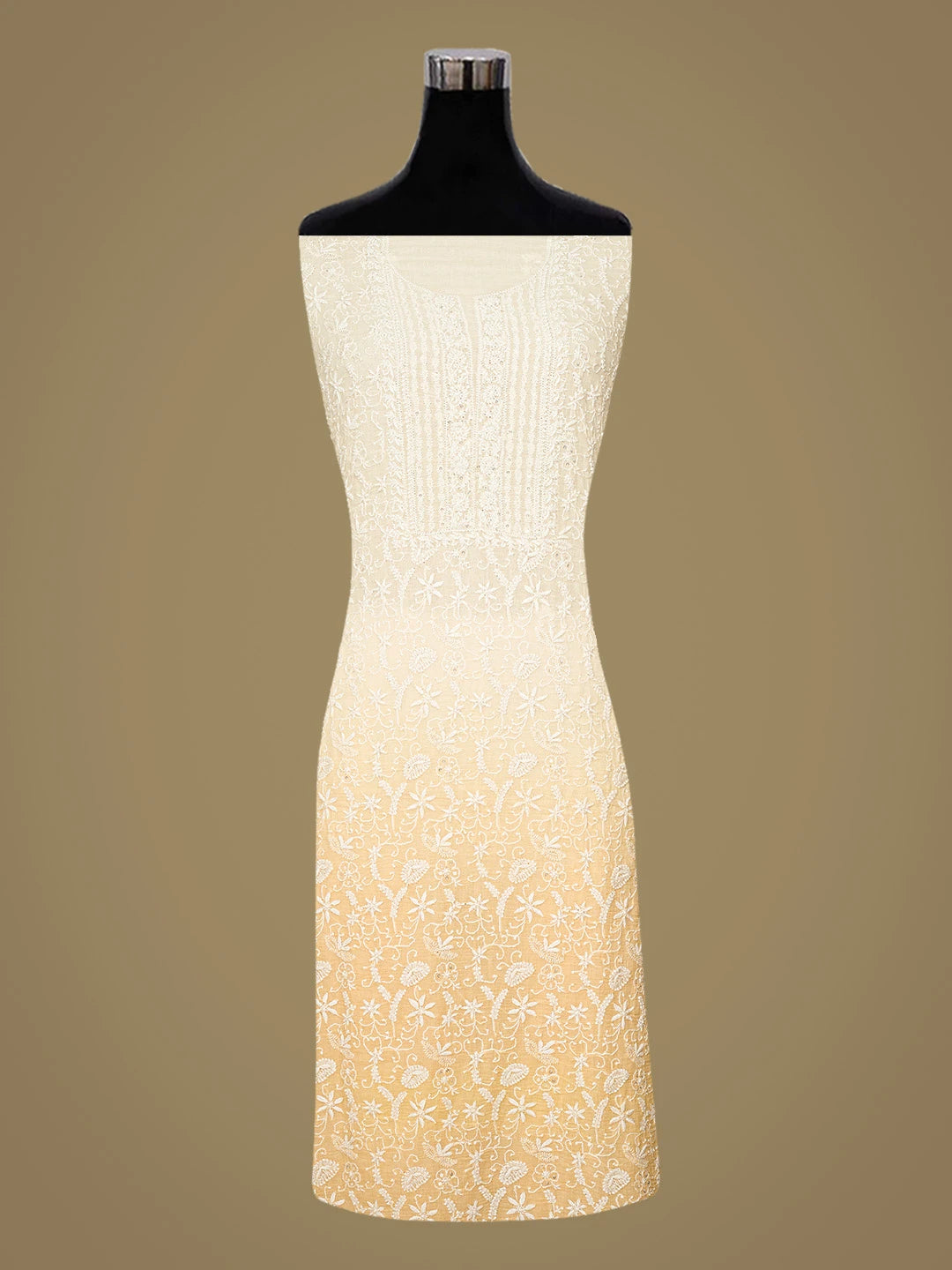 Ada Hand Embroidered Beige Cotton Lucknowi Chikankari Unstitched Kurta Dupatta Set With Cutdana Work 01A593551