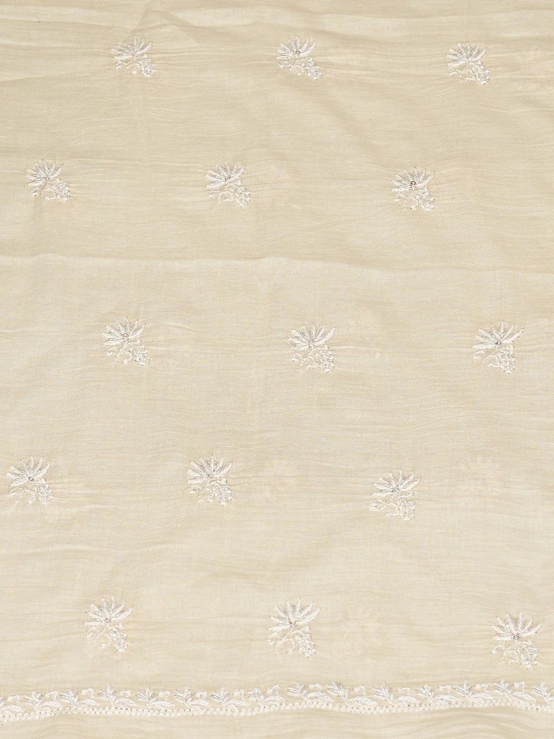 Ada Hand Embroidered Beige Cotton Lucknowi Chikankari Unstitched Kurta Dupatta Set With Cutdana Work 01A593551