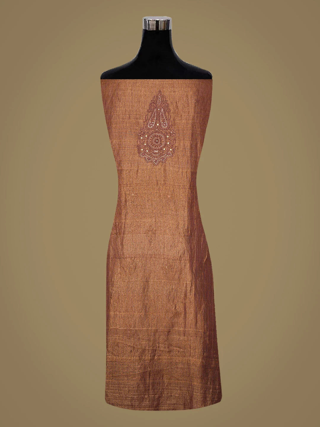 Ada Hand Embroidered Brown Tissue Lucknowi Chikankari Unstitched Kurta Dupatta Set With Mirror Work 01A332228