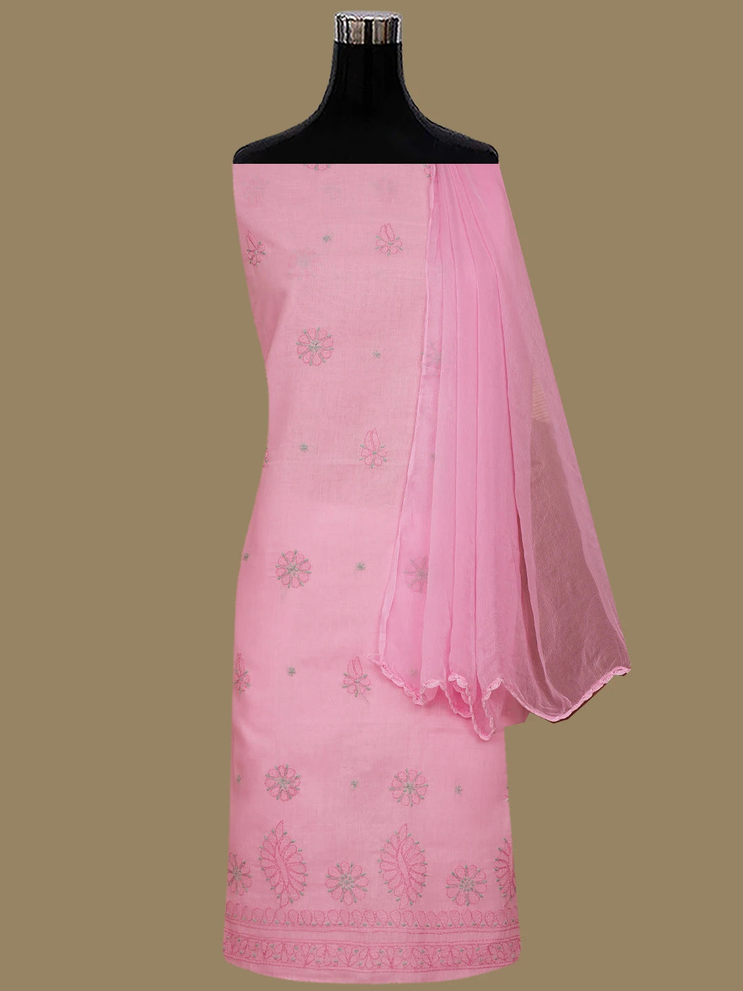 Ada Hand Embroidered Pink Cotton Lucknowi Chikankari Unstitched Suit Piece 01A818719