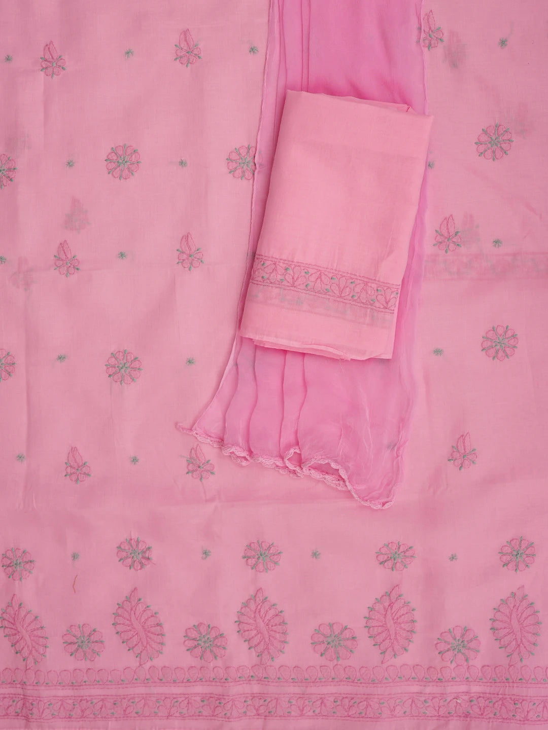 Ada Hand Embroidered Pink Cotton Lucknowi Chikankari Unstitched Suit Piece 01A818719