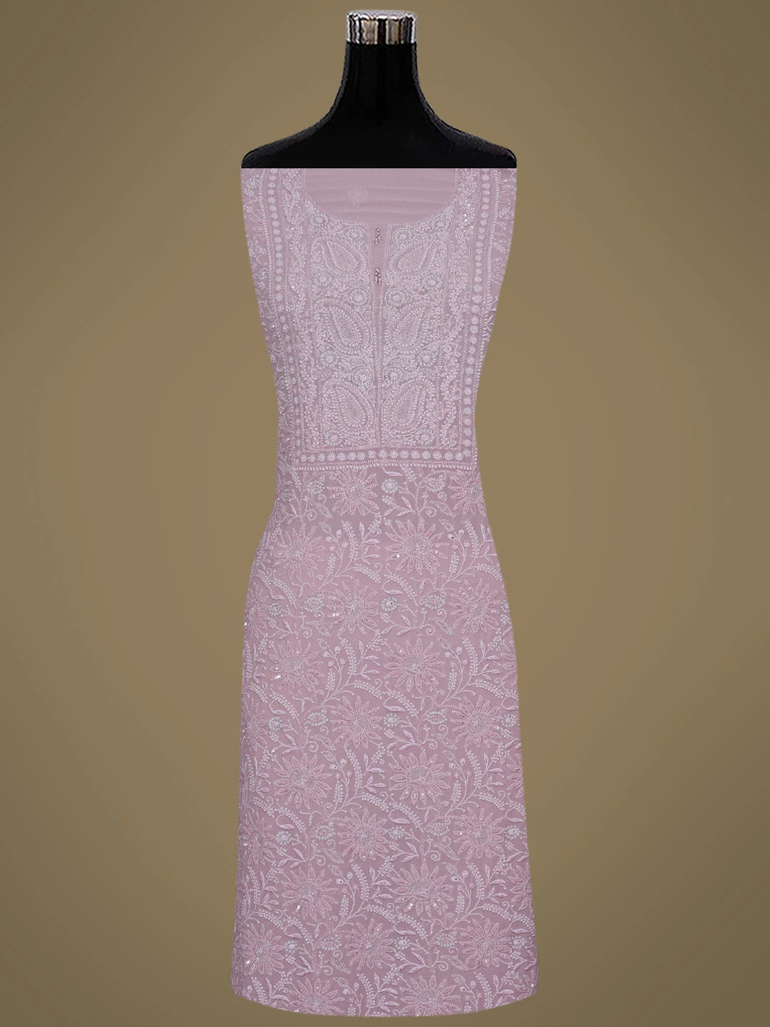 Ada Hand Embroidered Dusty Peach Pure Georgette Lucknowi Chikankari Unstitched Kurta Dupatta Set With Sequinned Work 01A580670