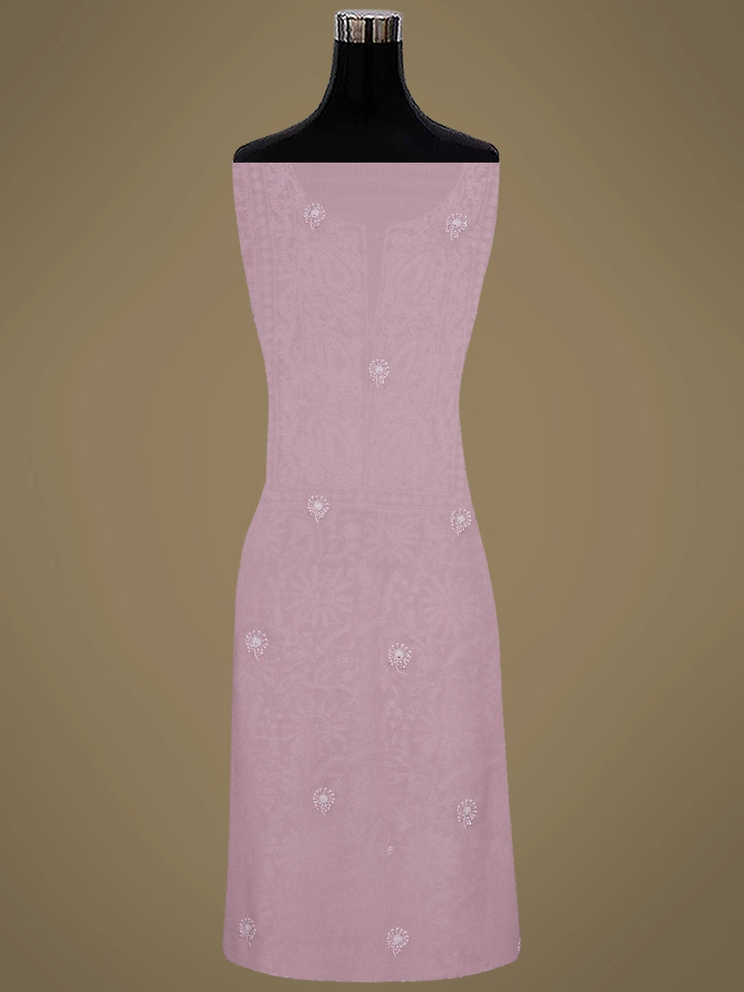 Ada Hand Embroidered Dusty Peach Pure Georgette Lucknowi Chikankari Unstitched Kurta Dupatta Set With Sequinned Work 01A580670