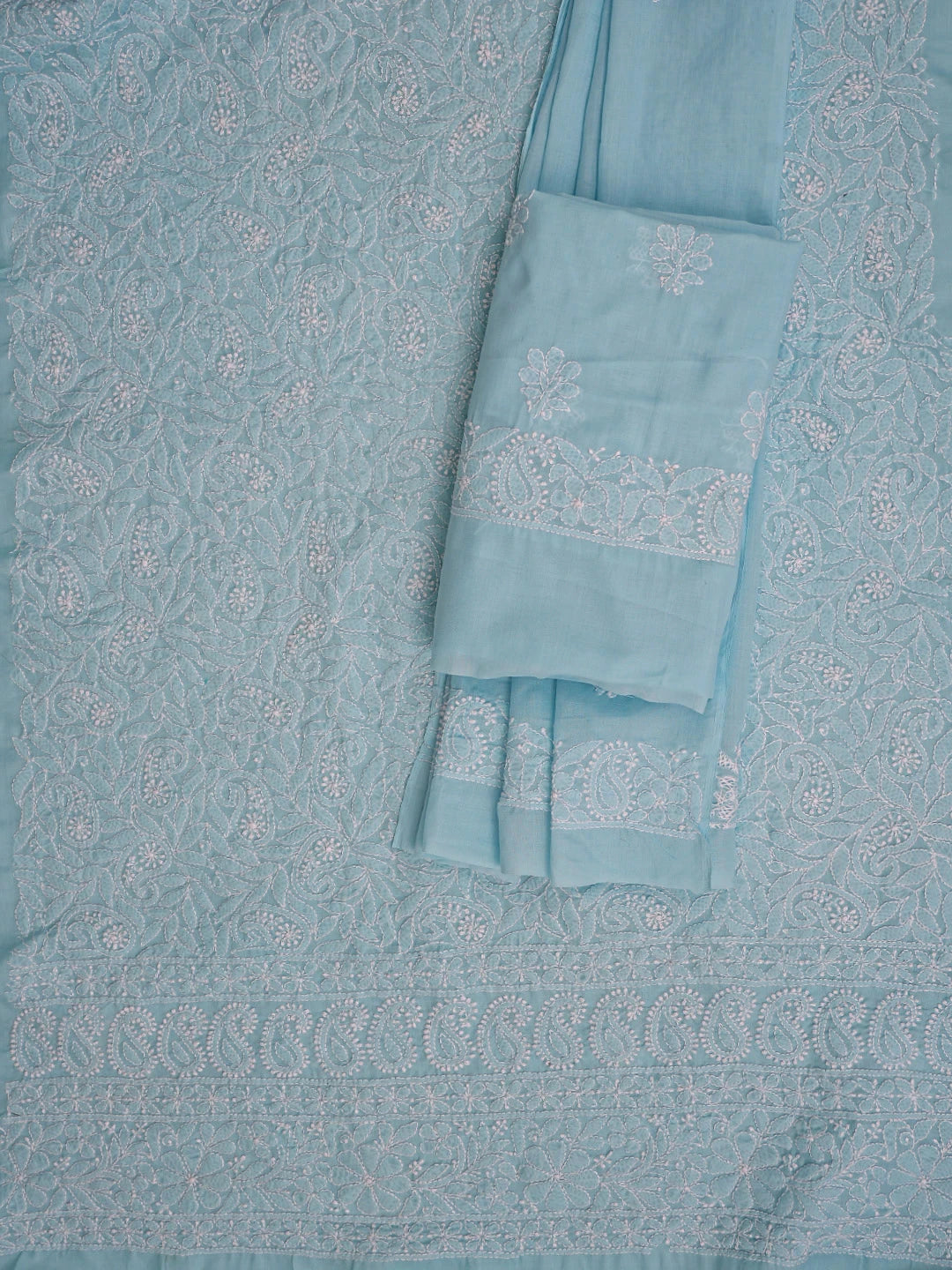 Ada Hand Embroidered Blue Cotton Lucknowi Chikankari Unstitched Suit Piece 01A762316