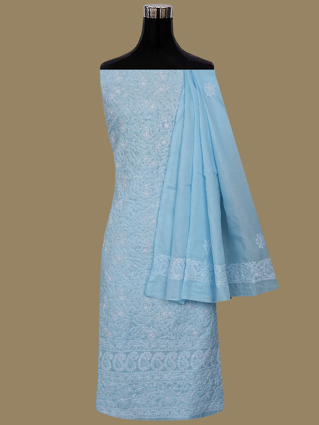 Ada Hand Embroidered Blue Cotton Lucknowi Chikankari Unstitched Suit Piece 01A762316