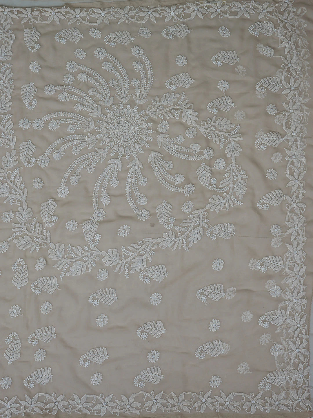 Ada Hand Embroidered Fawn Georgette Lucknowi Chikankari Saree With Blouse 01A867569