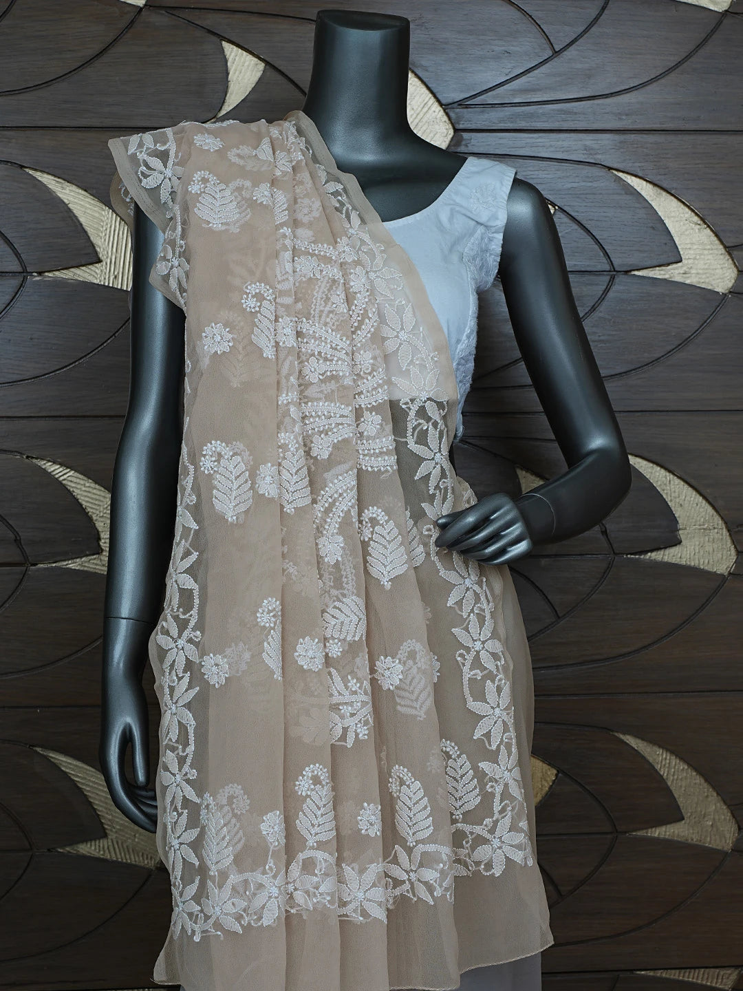 Ada Hand Embroidered Fawn Georgette Lucknowi Chikankari Saree With Blouse 01A867569