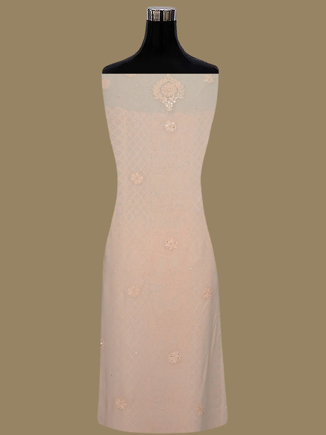 Ada Hand Embroidered Peach Viscose Georgette Lucknowi Chikankari Unstitched Kurta Dupatta Set With Cutdana Work 01A789419