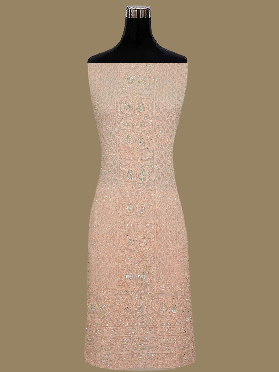Ada Hand Embroidered Peach Viscose Georgette Lucknowi Chikankari Unstitched Kurta Dupatta Set With Cutdana Work 01A789419
