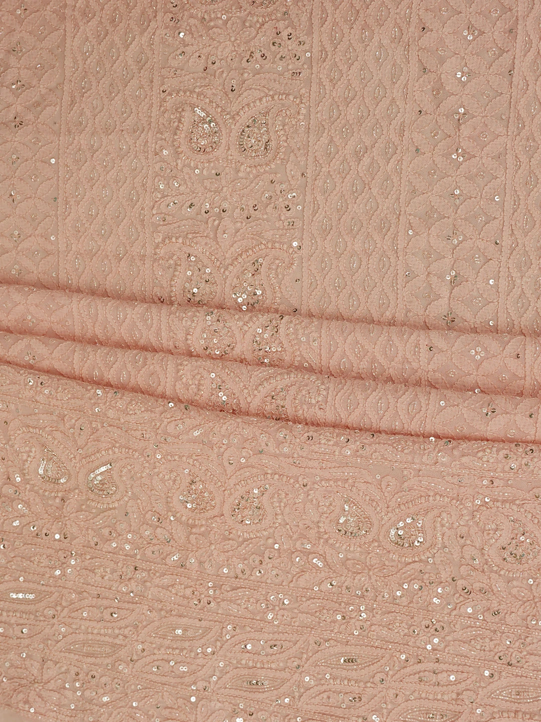 Ada Hand Embroidered Peach Viscose Georgette Lucknowi Chikankari Unstitched Kurta Dupatta Set With Cutdana Work 01A789419