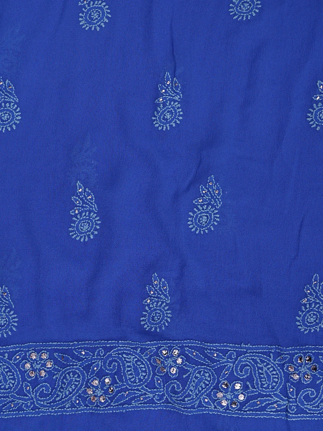 Ada Hand Embroidered Royal Blue Pure Georgette Lucknowi Chikankari Unstitched Kurta Dupatta Set With Mukaish Work 01A846085