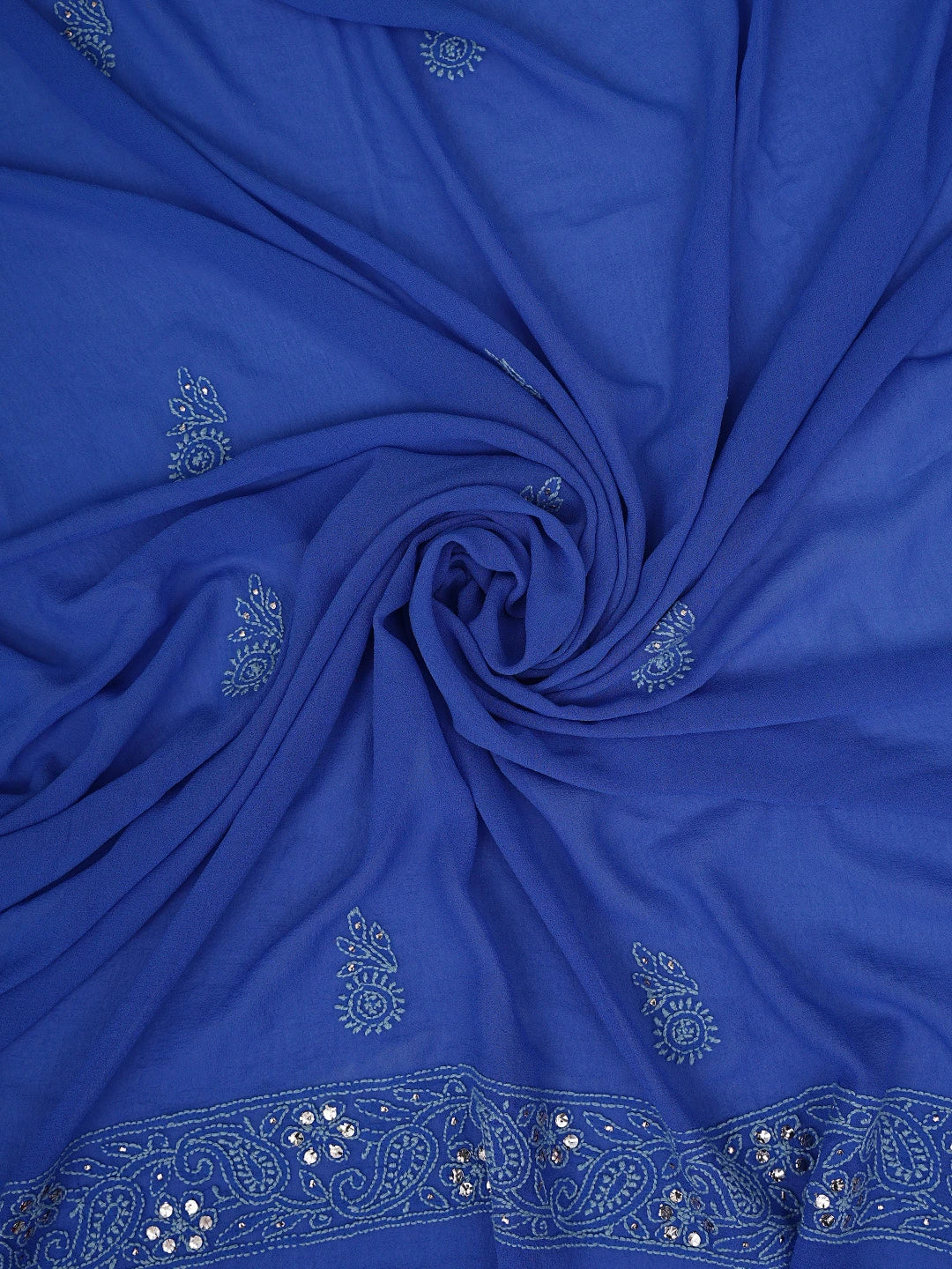 Ada Hand Embroidered Royal Blue Pure Georgette Lucknowi Chikankari Unstitched Kurta Dupatta Set With Mukaish Work 01A846085