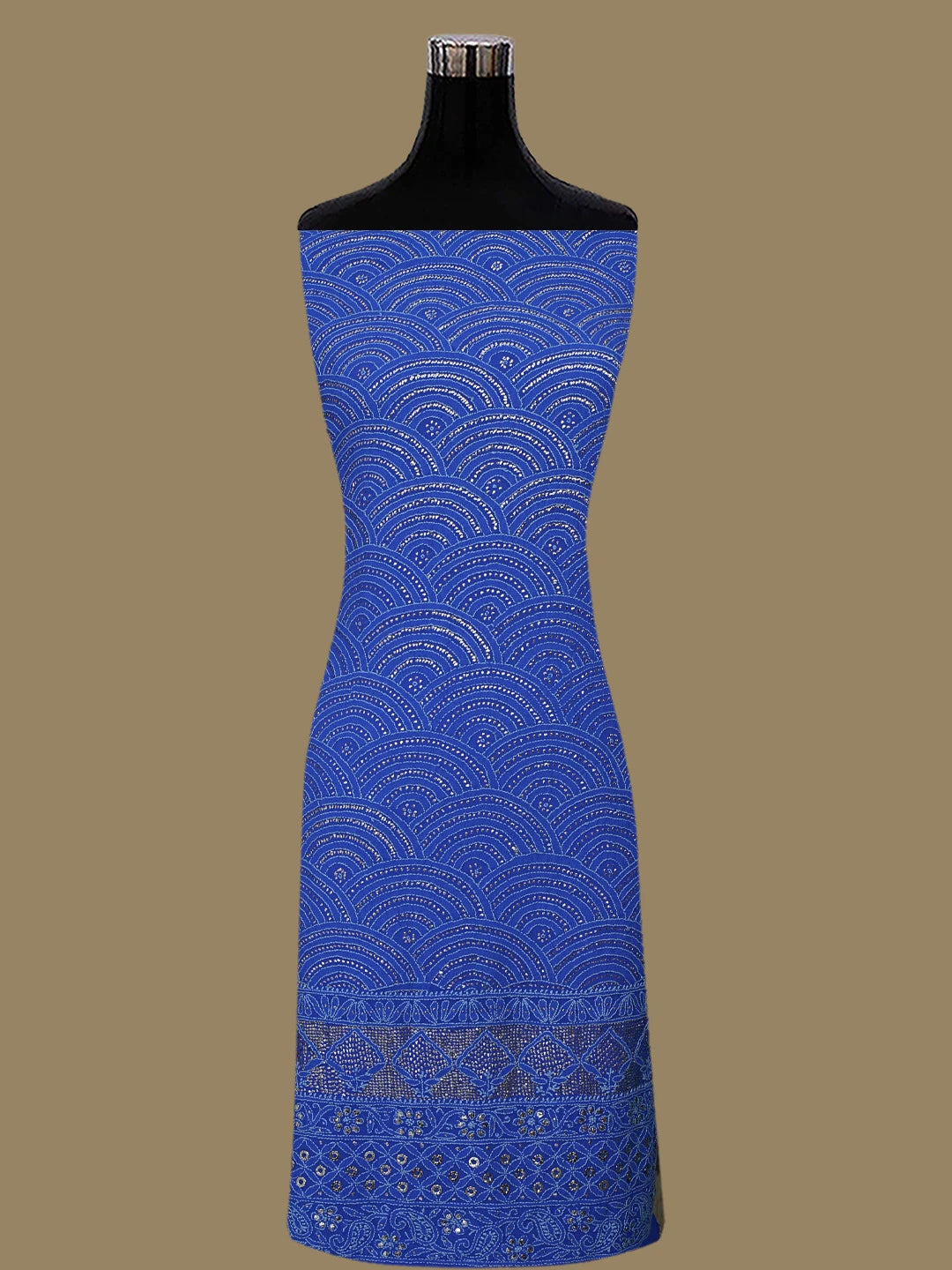 Ada Hand Embroidered Royal Blue Pure Georgette Lucknowi Chikankari Unstitched Kurta Dupatta Set With Mukaish Work 01A846085