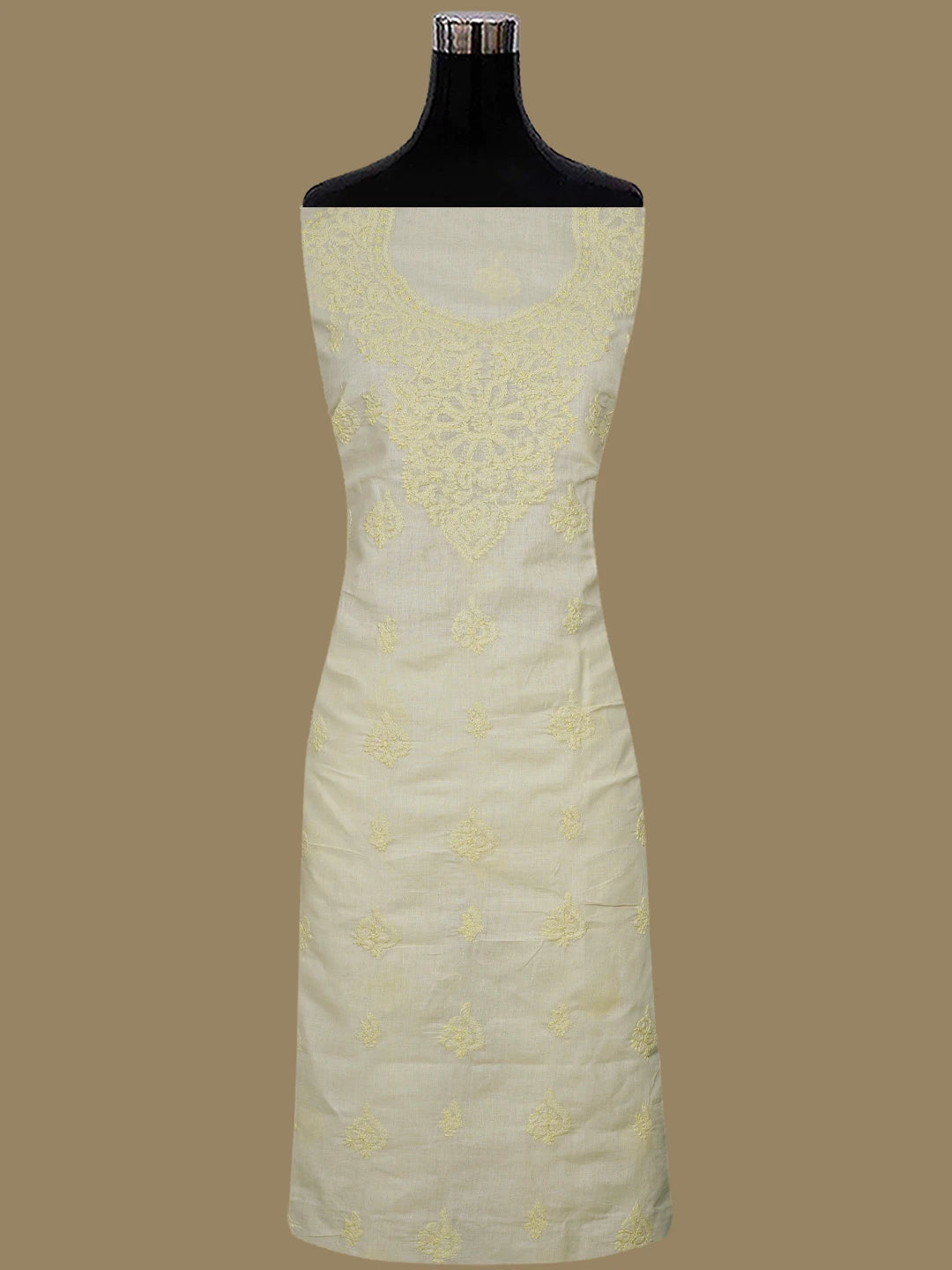 Ada Hand Embroidered Beige Cotton Lucknowi Chikankari Unstitched Suit Piece 01A867072