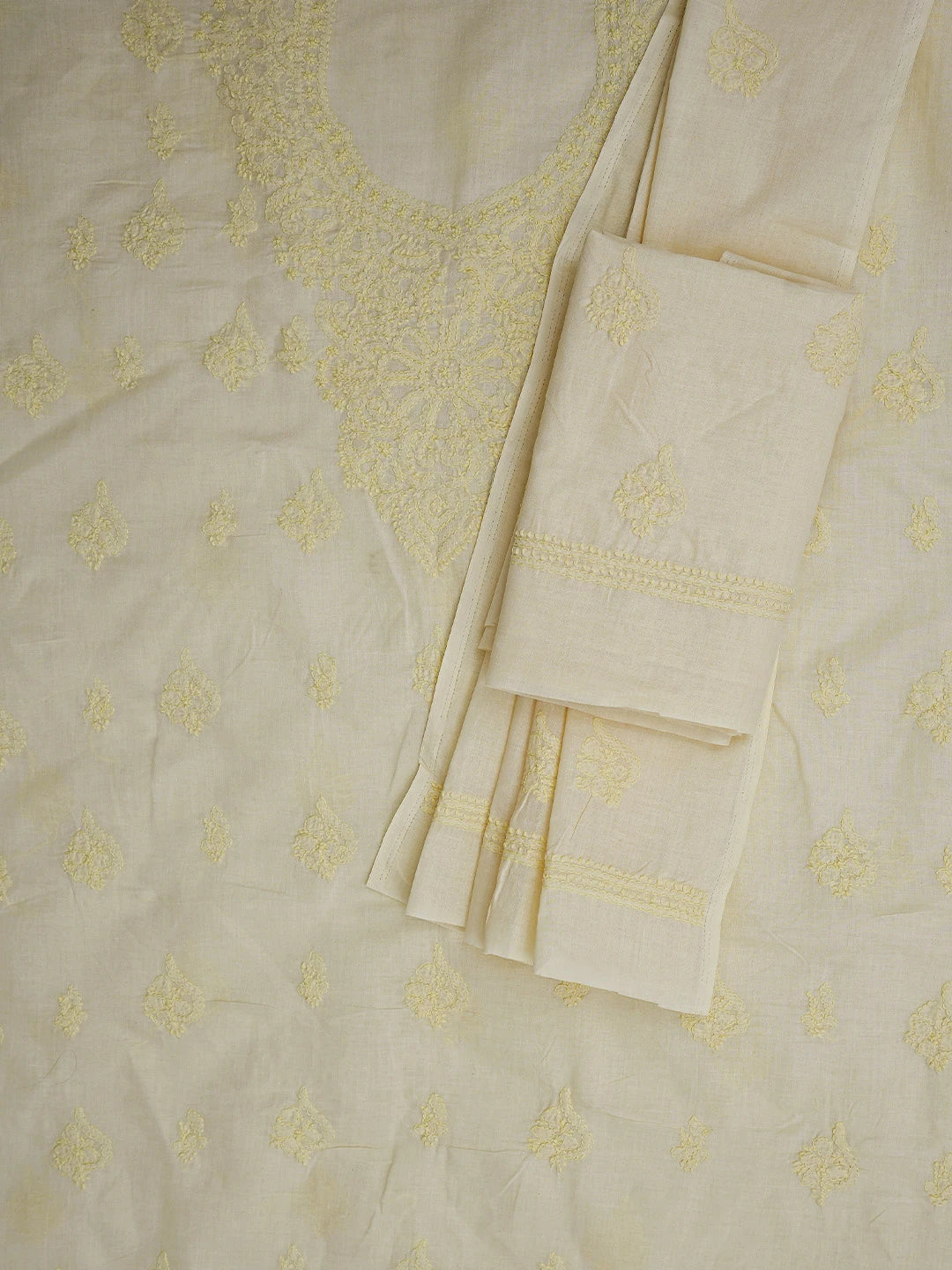 Ada Hand Embroidered Beige Cotton Lucknowi Chikankari Unstitched Suit Piece 01A867072