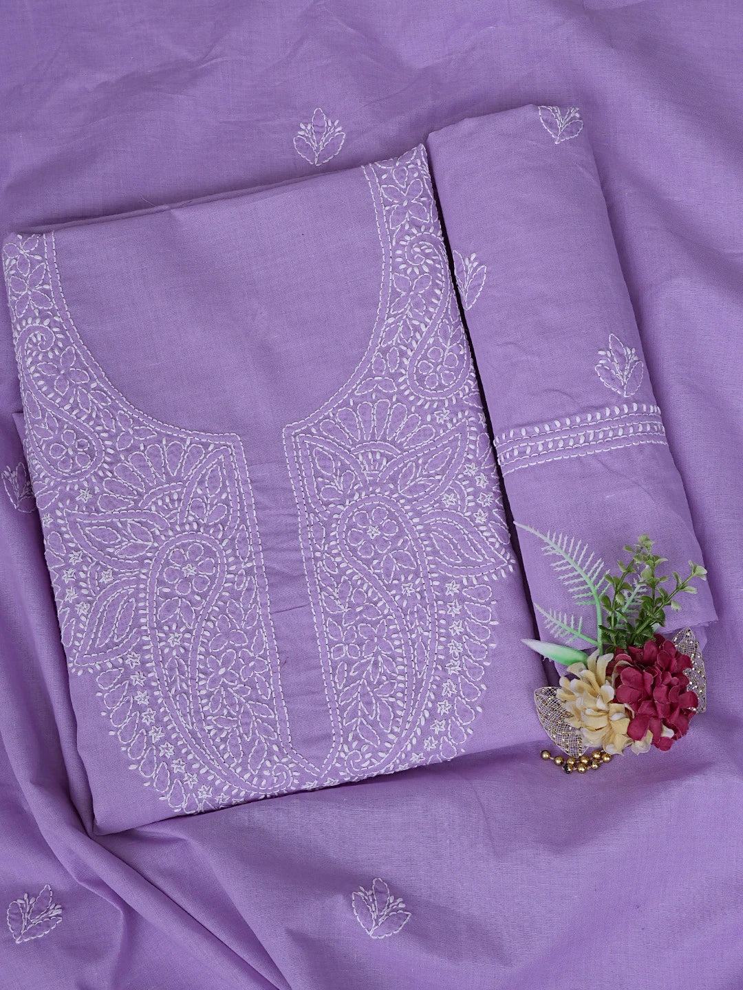 Ada Hand Embroidered Lavender Cotton Lucknowi Chikankari Unstitched Suit Piece 01A867057
