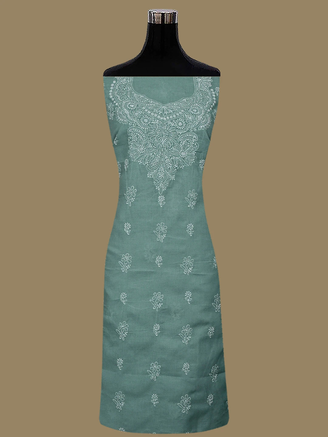 Ada Hand Embroidered Teal Green Cotton Lucknowi Chikankari Unstitched Suit Piece 01A867083
