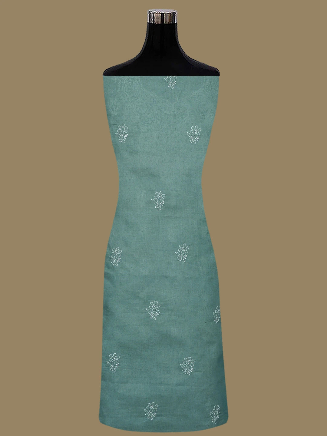 Ada Hand Embroidered Teal Green Cotton Lucknowi Chikankari Unstitched Suit Piece 01A867083