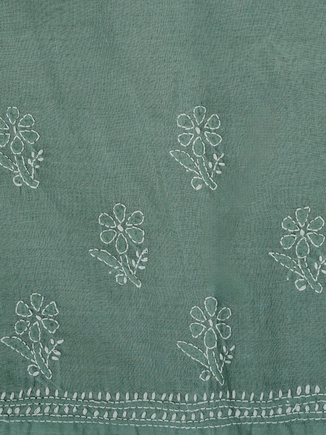 Ada Hand Embroidered Teal Green Cotton Lucknowi Chikankari Unstitched Suit Piece 01A867083